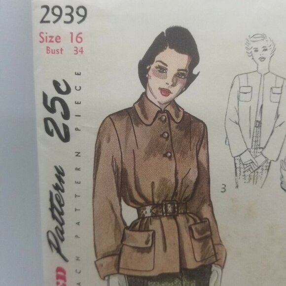 Simplicity 1949 Sewing Pattern #2939 Junior Misses & Misses Two Pc Suit Size 16 - Picture 2 of 3